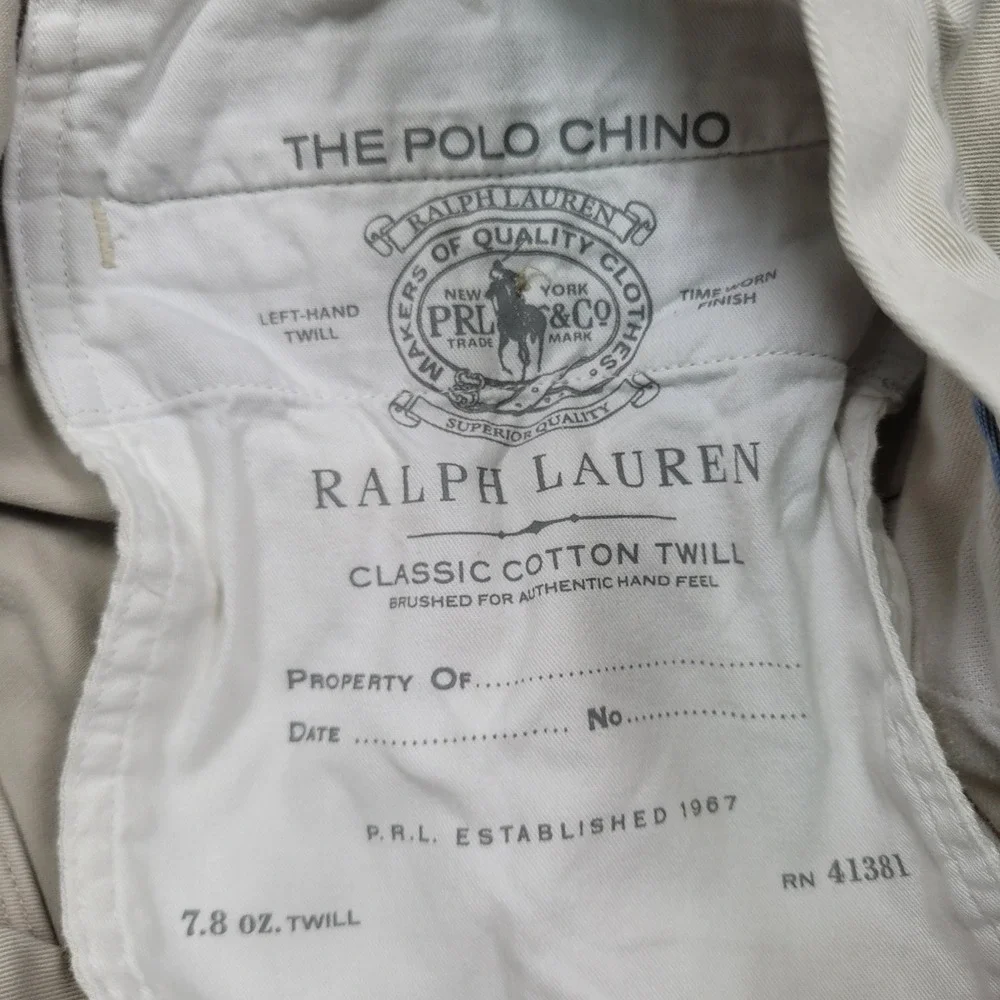 Polo Ralph Lauren Mens 34x32 Tan Classic‎ Fit Chino Pants Khaki Cotton